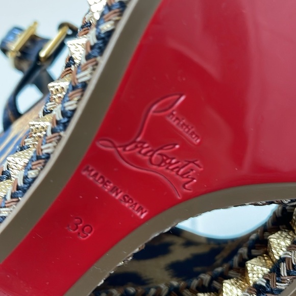 Christian Louboutin Pyraclou Crepe Satin Kitty Spike Wedge Sandals size US9 EU39 - Picture 4 of 9